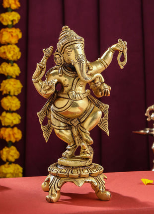 Brass Dancing Ganesha Idol (8 Inch)