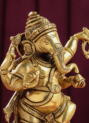Brass Dancing Ganesha Idol (8 Inch)