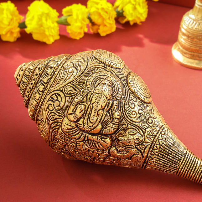 Brass Lord Ganesha Conch (4 Inch)