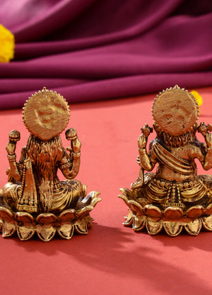 Brass Superfine Lotus Ganesha And Lakshmi Idols (2.5 Inch)