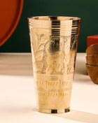 Brass Lassi Glass And Plate Set