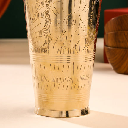 Brass Lassi Glass And Plate Set