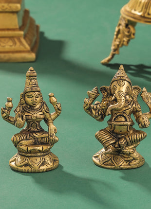 Brass Ganesha And Lakshmi Set (2.8 Inch)