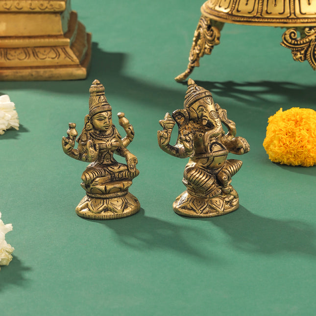 Brass Ganesha And Lakshmi Set (2.8 Inch)