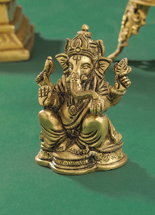 Brass Blessing Ganesha Idol (3.5 Inch)
