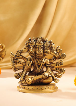 Brass Sitting Panchmukhi Hanuman Idol (4 Inch)