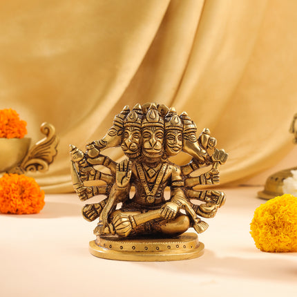 Brass Sitting Panchmukhi Hanuman Idol (4 Inch)