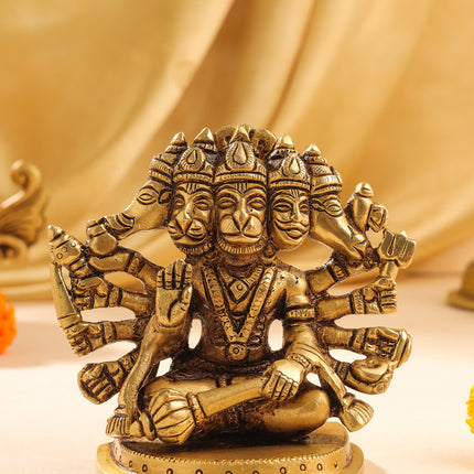 Brass Sitting Panchmukhi Hanuman Idol (4 Inch)