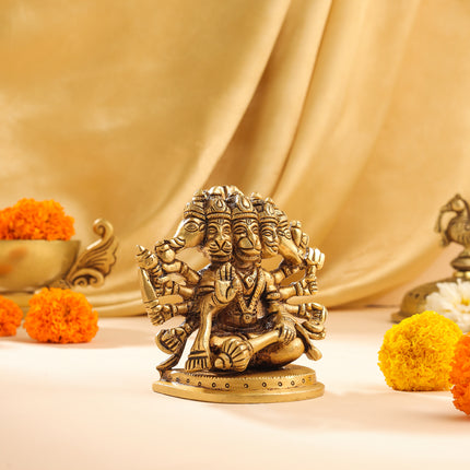 Brass Sitting Panchmukhi Hanuman Idol (4 Inch)