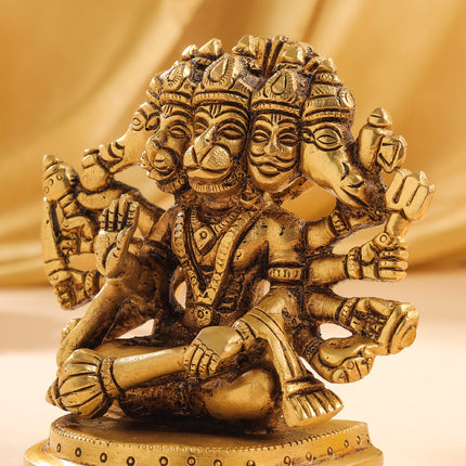 Brass Sitting Panchmukhi Hanuman Idol (4 Inch)