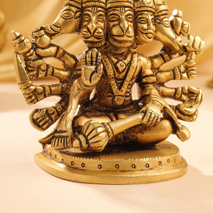 Brass Sitting Panchmukhi Hanuman Idol (4 Inch)