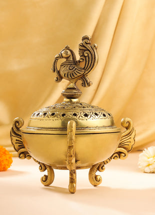 Brass Peacock Dhoop Dani & Incense Holder (7 Inch)