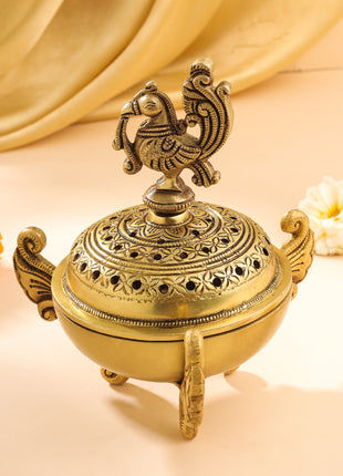 Brass Peacock Dhoop Dani & Incense Holder (7 Inch)