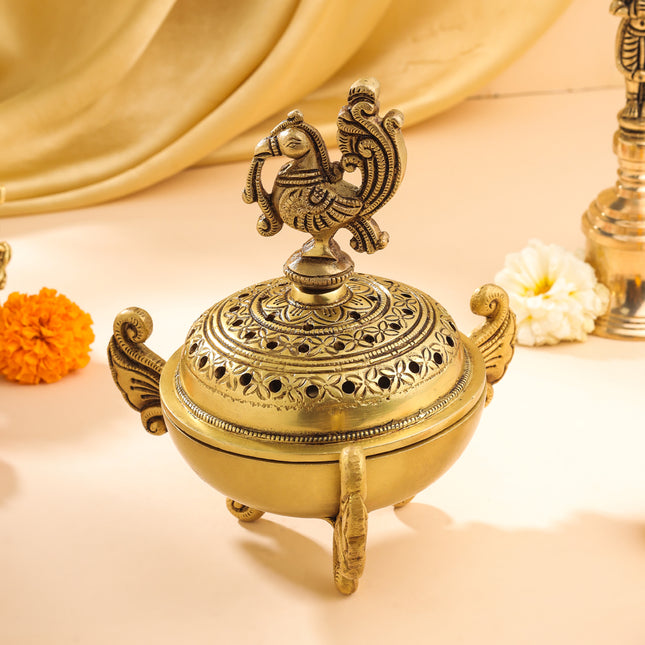 Brass Peacock Dhoop Dani & Incense Holder