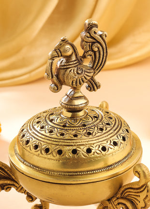 Brass Peacock Dhoop Dani & Incense Holder (7 Inch)