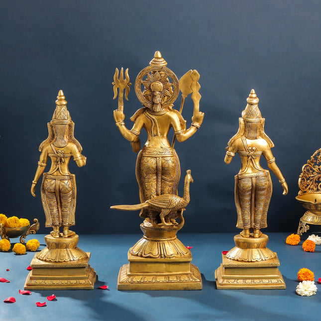 Brass Lord Murugan With Devasena And Valli Statues (23.5 Inch)