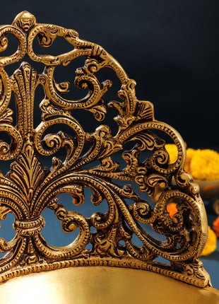 Brass Ethnic Handcarved Diya Lamp (12 Inch)
