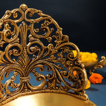 Brass Ethnic Handcarved Diya Lamp (12 Inch)