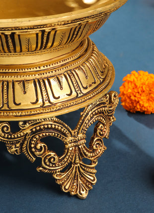 Brass Ethnic Handcarved Diya Lamp (12 Inch)
