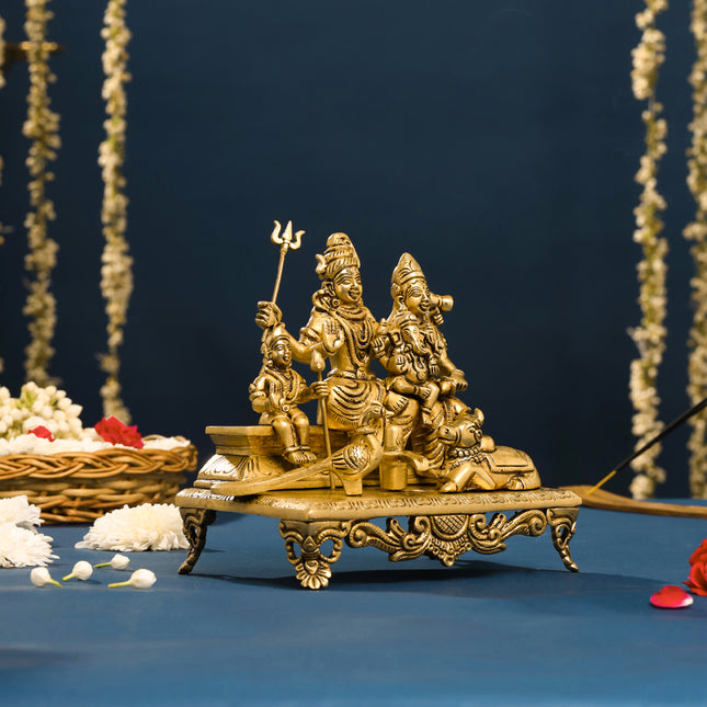 Brass Superfine Shiva Family Statue (7 Inch)