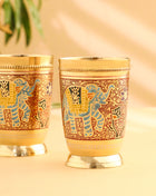 Brass Hand Painted Elephant Glass Pair (4.2 Inch)