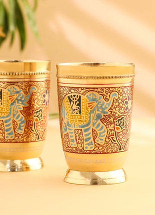 Brass Hand Painted Elephant Glass Pair (4.2 Inch)