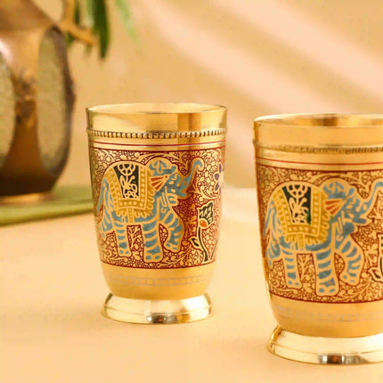 Brass Red Hand Painted Elephant Glass Pair (4.2 Inch)