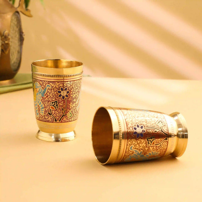 Brass Red Hand Painted Elephant Glass Pair (4.2 Inch)