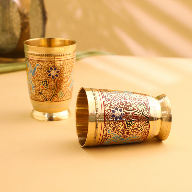 Brass Hand Painted Elephant Glass Pair (4.2 Inch)