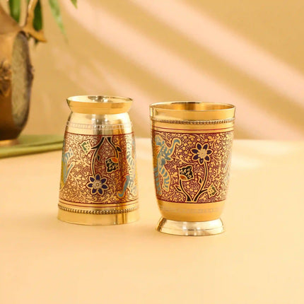 Brass Red Hand Painted Elephant Glass Pair (4.2 Inch)