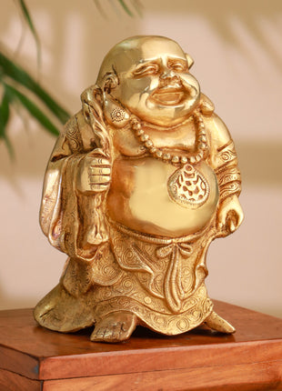 Brass Laughing Buddha Statue (9.5 Inch)