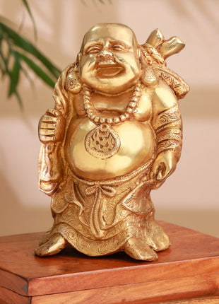 Brass Laughing Buddha Statue (9.5 Inch)