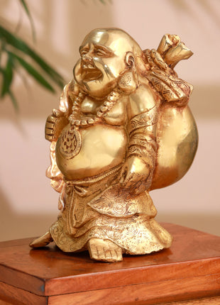 Brass Laughing Buddha Statue (9.5 Inch)