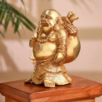 Brass Laughing Buddha Statue (9.5 Inch)