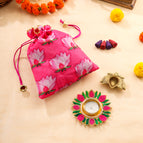 Lotus Flower Diya Potli Bag