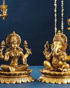 Brass Superfine Ganesha And Lakshmi Idols Set (11 Inch)