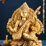 Brass Goddess Saraswati Idol (15 Inch)