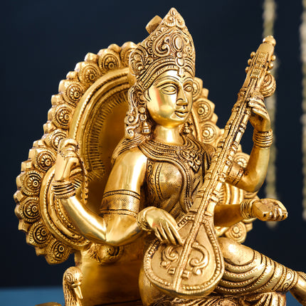 Brass Goddess Saraswati Idol (15 Inch)