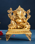 Brass Lord Ganesha Chowki Idol (12 Inch)