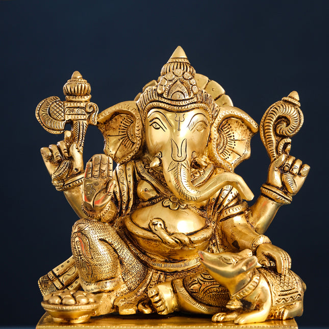 Brass Lord Ganesha Chowki Idol (12 Inch)
