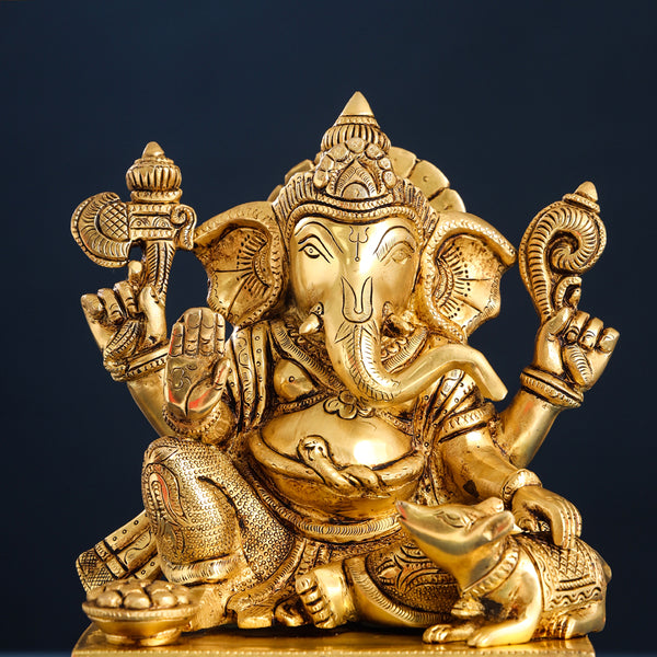 Brass Lord Ganesha Chowki Idol (12 Inch)