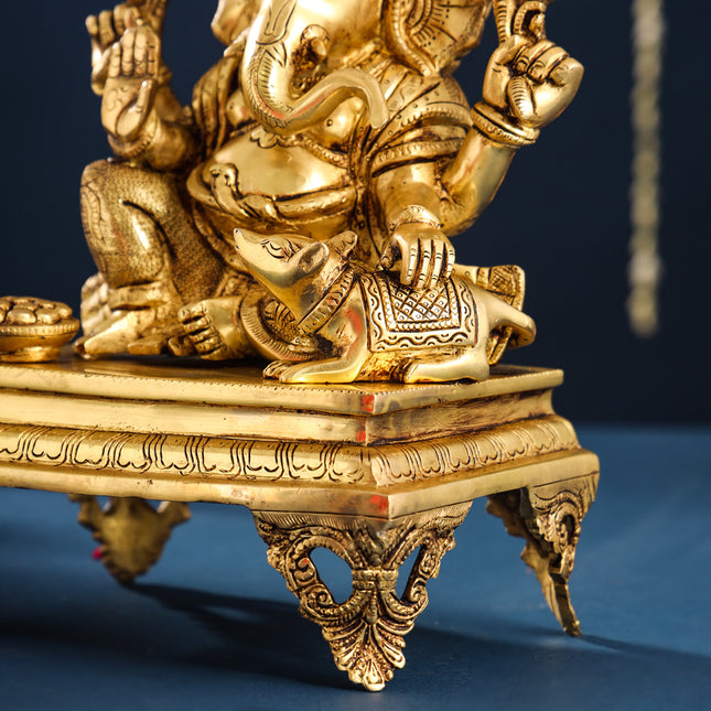 Brass Lord Ganesha Chowki Idol (12 Inch)