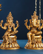 Brass Ganesha And Lakshmi Idols Set (14.8 Inch)