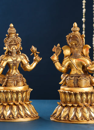 Brass Ganesha And Lakshmi Idols Set (14.8 Inch)