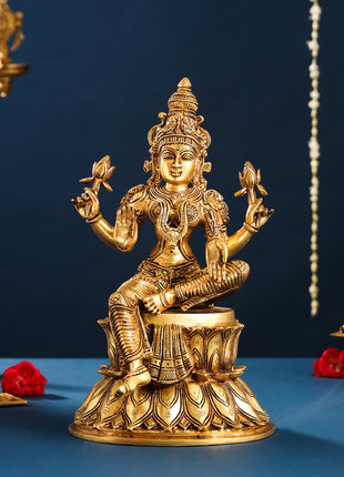 Brass Ganesha And Lakshmi Idols Set (14.8 Inch)