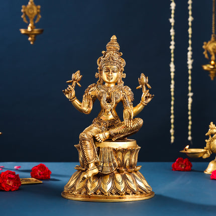 Brass Ganesha And Lakshmi Idols Set (14.8 Inch)