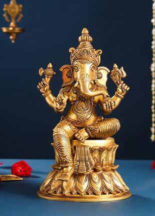 Brass Ganesha And Lakshmi Idols Set (14.8 Inch)