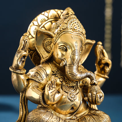 Brass Lord Ganesha Idol (8.7 Inch)