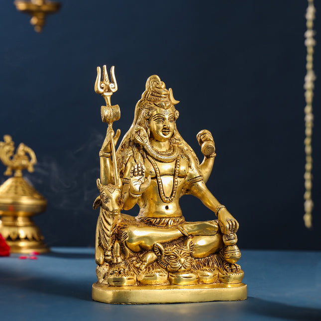 Brass Shiva With Nandi Idol (9.5 Inch)