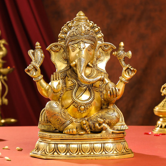 Brass Lord Ganesha Idol (15.5 Inch)